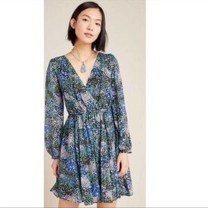 Anthropologie Carolyn Floral Mini Dress Multicolor Long Sleeves Size L